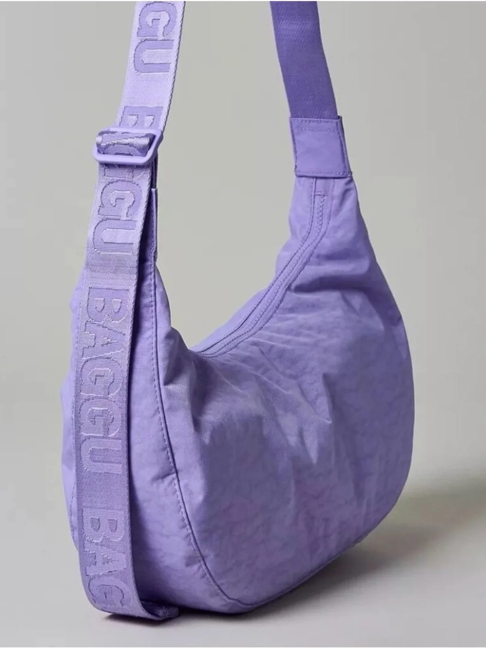BAGGU Purple Crescent Shoulder Bag with Branded Strap
